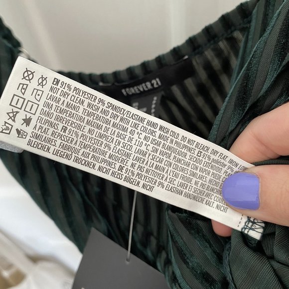 F21 Green Velvet Stripe Bodysuit - Picture 7 of 8